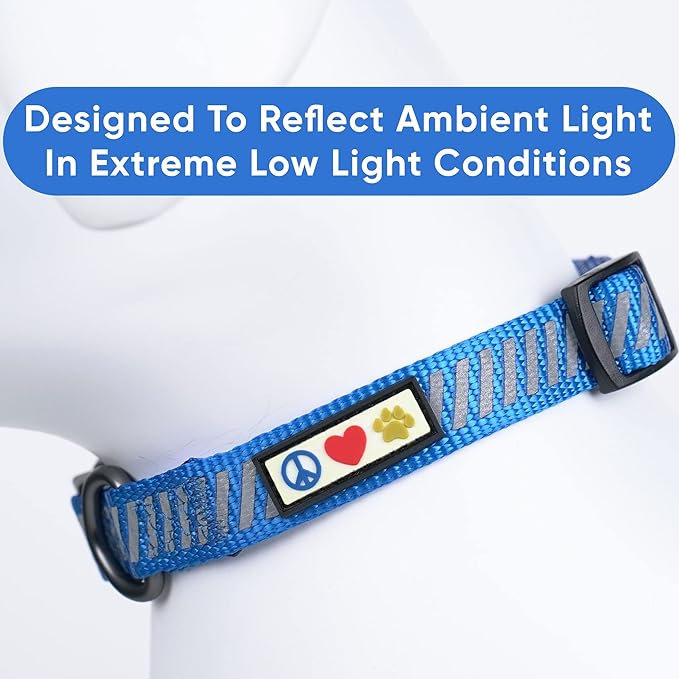 Pawtitas Reflective Dog Collar Reflective Thread Reflective Dog Collar Personalized Name Phone Number Adjustable Collar for Small Dogs Small Puppy Blue Dog Collar Extra Small Breeds