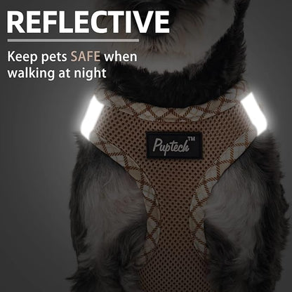 PUPTECK Dog Harness and Leash Set for Small Medium Dogs No Pull Step-in Soft Mesh Puppy Cat Vest Harnesses Reflective at Night, Beige L
