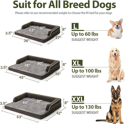 Casa Paw Orthopedic Dog Beds for Extra Large Dogs, Waterproof Egg Crate Foam XL Dog Bed with Sides 45x35Inch, Big Dogs Couch Beds with Removable Washable Cover and Nonskid Bottom, Dark Green