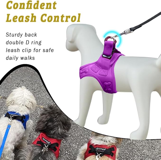 Comfort Fit Dog Harness Step In No Pull Harness for Small Medium Sized Dogs Soft Padded No Escape Harness Adjustable Easy Buckle with Leash Attachment D-Ring Extra Comfort Inside Velvet Plush M Purple