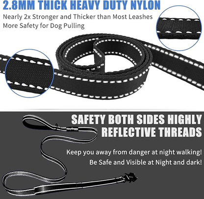 Strong Heavy Duty Dog Leash - 4ft Reflective Nylon Training Leash with Soft Padded Double Handle & Auto Lock Frog Clip - Safety Traffic Control for Large Medium Small Dogs No Pull Walk Black Black,4ft
