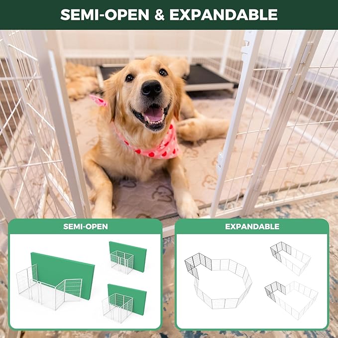 FXW Homeplus Unleashed Indoor Dog Playpen - Stress-Free and Safe Play, Heavy Duty 45 Inch 32 Panels Dog Pen for Large Dogs, White│Patented