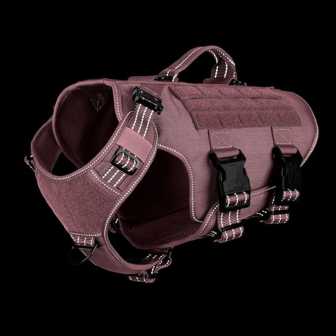 ICEFANG GN3 Tactical Dog Harness for Medium Dogs, 6X Quick-Release Buckles,Dog Molle Vest with Handle,3/4 Body, Hook and Loop Panel for ID Patch,No Pulling Front Clip (M (Chest :25"-31"), Pink)