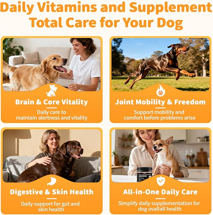 25-in-1 Dog Multivitamin Chews – All-in-One Daily Vitamins & Supplements for Dogs, Joint Support with Glucosamine MSM, Omega-3 Skin & Coat, Gut, Heart & Brain, All Breeds & Ages, Beef, 90Ct