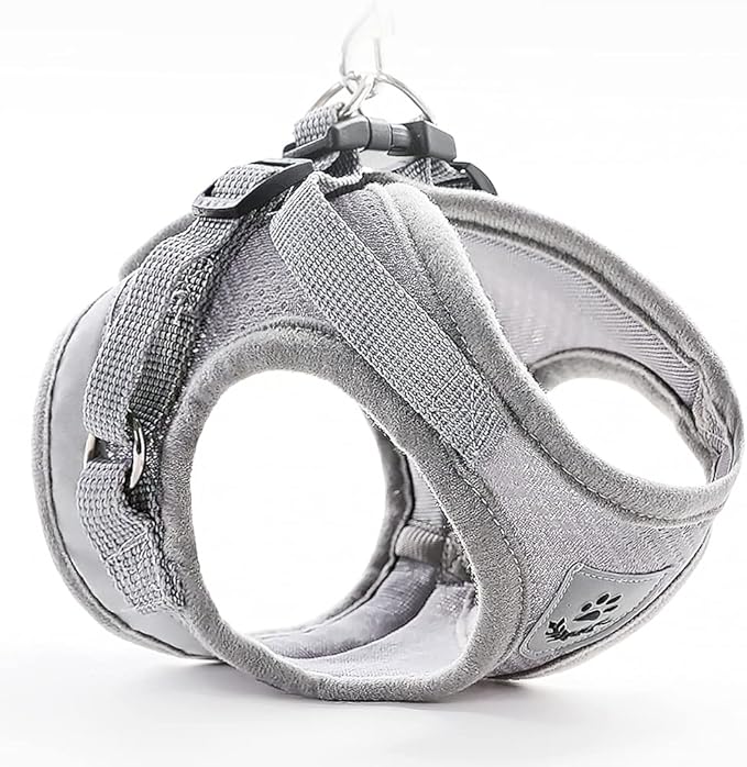 FEimaX Dog Harness and Leash Set for Walking, Soft Mesh Adjustable Easy Control Lightweight Cat Vest Harnesses with Reflective Strips, Escape Proof Small Dogs Cats Vests (Grey, X-Large)