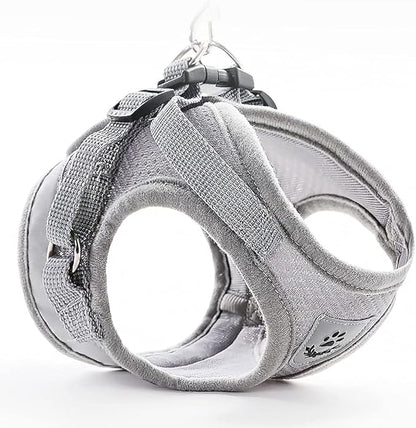 FEimaX Dog Harness and Leash Set for Walking, Soft Mesh Adjustable Easy Control Lightweight Cat Vest Harnesses with Reflective Strips, Escape Proof Small Dogs Cats Vests (Grey, Large)