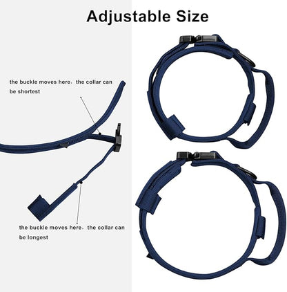 DAGANXI Tactical Dog Collar, Adjustable Military Training Nylon Dog Collar with Control Handle and Heavy Metal Buckle for Medium and Large Dogs, with Patches and Airtags Case (Midnight Blue, L)