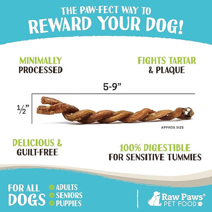 Raw Paws Lamb Pizzle Twists for Dogs, 5-9-Inch (10-Count) - USA Packed Natural Lamb Pizzle Sticks - Free-Range, Digestible Alternative Bully Sticks - Grain-Free Twist Dog Chew - Single Ingredient