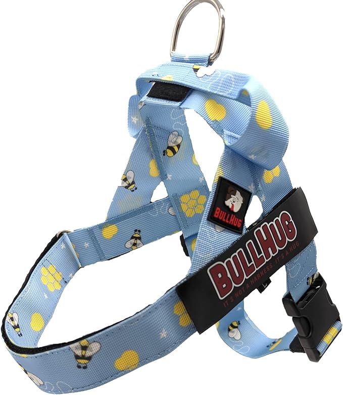 BULLHUG Adjustable Dog Harness– No Pull, No Choke – for English Bulldogs, French Bulldogs, Pugs & Broad-Chested Breeds – Easy, Safe Walks (Bumble BEE, Large)