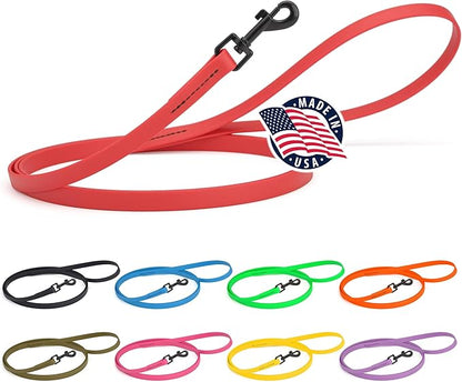 Dogline Biothane Waterproof Dog Leash Strong Coated Nylon Webbing with Black Hardware Odor-Proof Easy to Clean High Performance for Small or Large Dogs Made in USA 4 or 6 ft Lead, Cherry Red