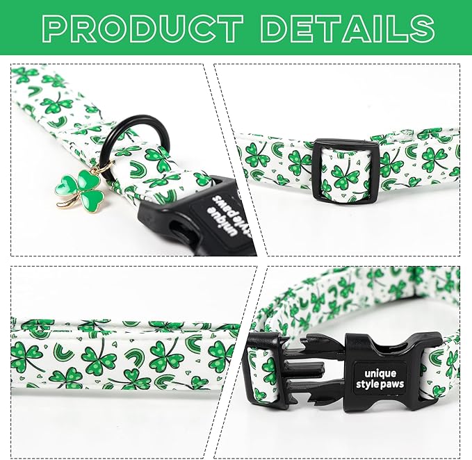 Unique style paws Dog Collar Plastic Buckle with Pendant Puppy Collar for Saint Patrick Polka Dot Clover for Small Medium Large Boys Girls Dogs
