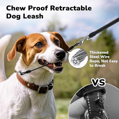 Pecute 32ft Retractable Dog Leash with Poo Bag Holder, Chew Proof Dog Leash with 360° Tangle-Free Extended, Anti-Slip Handle & Quick Brake Button, Suitable for Dogs Up to 110lbs in Weight