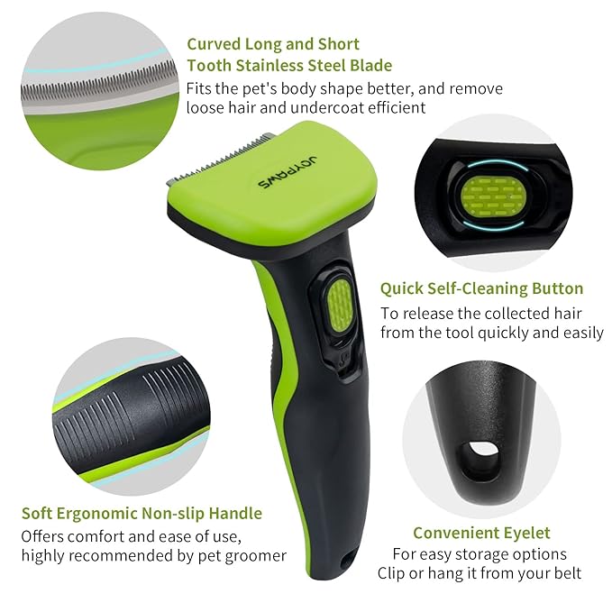 Upgraded Pet Self Cleaning Curved Deshedding Tool, Effectively Reduces Shedding by Up to 95%, Professional Grooming Brush for Small Dogs, Cats and Other Small Animals Green S
