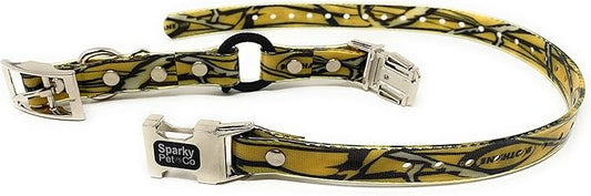 Sparky Pet Co - Zeus ECollar Replacement Strap - Bungee Loop Dog Collar - Waterproof Biothane Adjustable - Double Buckle - Quick Snap Metal Clasp - for Invisible Fence Systems - 1"x 30" Yellow Camo