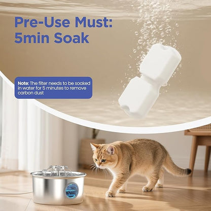 IHOUONE Official Cat Fountain Filter: 12 Cat Water Fountain Filter Replacement - 6 Carbon Filters & 6 Foam Filters - Suitable for IHOUONE Stainless Steel pet Fountains