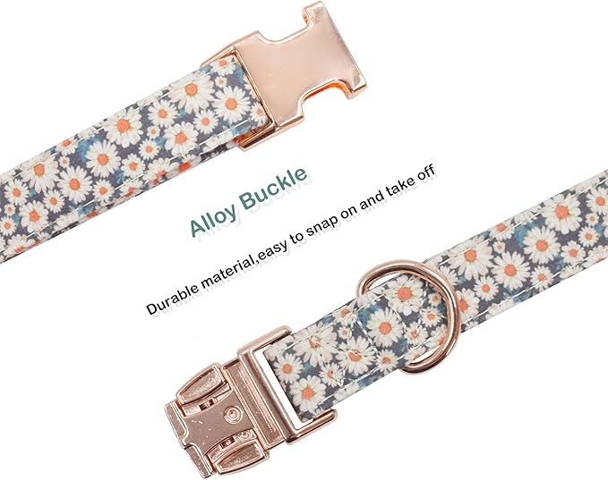 Cotton Dog Collar Metal Buckle Daisy Summer, Cute Adjustable Dog Collar Soft for Small Medium Large Boys Girls Dogs Durable