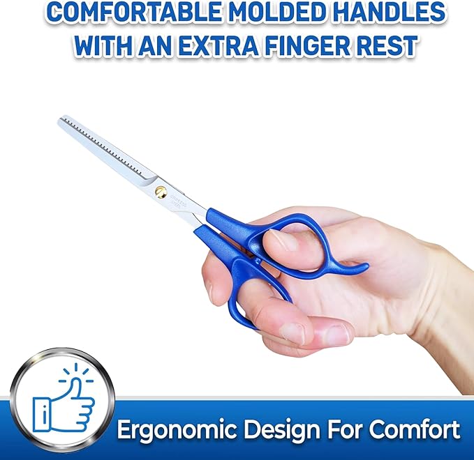 PET MAGASIN Professional Dog Grooming Scissors Set - Curved Thinning Shears for Dogs, Pet Hair Cutting Tools with Safety Tips for Small & Large Breeds, Grooming Kit for Home