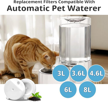 Baofum 8Pcs Gravity Pet Water Fountain Filters, Automatic Pet Waterer Replacement Filters for 3.6L/4.6L/6L/8L Dog Water Dispenser(8 Filters with 1Brush)