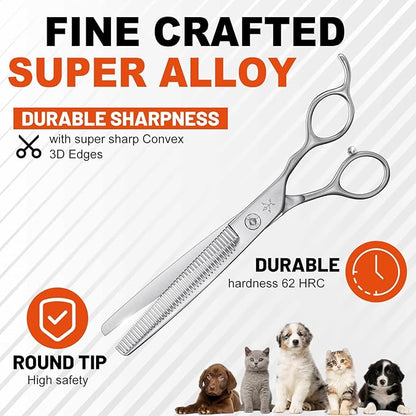 High-end Professional Dog Grooming Thinning Scissors Teeth Cutting Blending Shears Pet Texturizing Shears 7 Inch Extremely Very Sharp Stainless Steel Alloy For Cat Other Animals Groomer