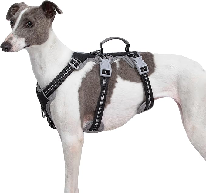 Huntboo Escape Proof Dog Harness, Escape Artist Harness, Reflective Harness with Padded Handle, Breathable, Durable, Adjustable Vest for Medium Dogs Walking, Training, and Running Gear (Black,XL)