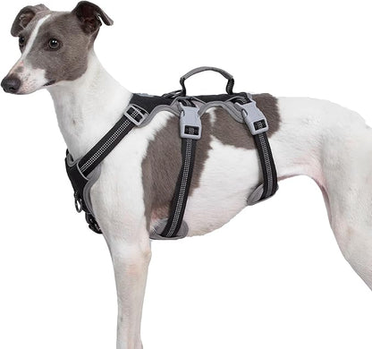 Huntboo Escape Proof Dog Harness, Escape Artist Harness, Reflective Harness with Padded Handle, Breathable, Durable, Adjustable Vest for Medium Dogs Walking, Training, and Running Gear (Black, L)