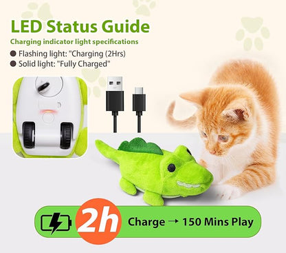 ZeLing HTL Interactive Cat Toys for Indoor Cats - Self-Charging Croc Chase Toy with 360° Motion, Wagging Tail & Catnip, Automatic Exercise Toy for Bored Kittens/Adults(Smooth Fur)