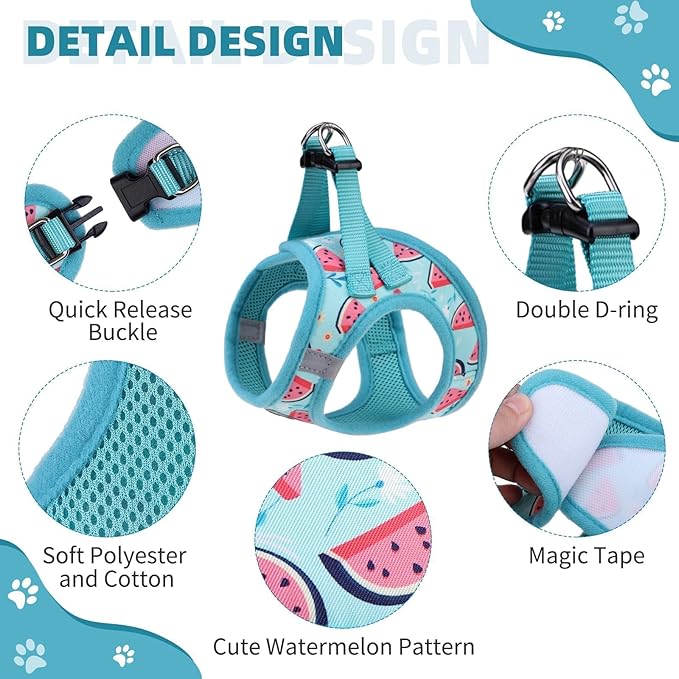 KOOLTAIL Dog Harness and Leash Set for Small Medium Dogs, Step in No Pull Soft Mesh Dog Harness Comfort Padded Pet Vest, Adjustable Reflective Easy Walking Puppy Cats Harness Training, Watermelon XS