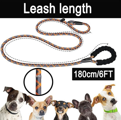 Dog Leash 6 FT, Durable Premium Quality Strong Training Rope Slip Leash with Comfortable Padded Handle and Highly Reflective Threads for Small Medium and Large Dogs, (Grey Orange)