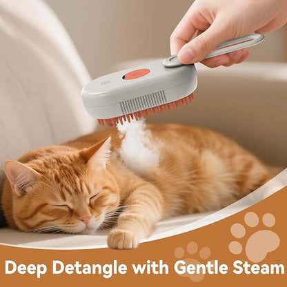 TOOLIAR 4 in 1 Pet Steam Brush for Shedding,Rechargeable cat brushes for indoor cats,Quiet Detangling Brush for Long Haired Cats and Dogs(Cream Color)