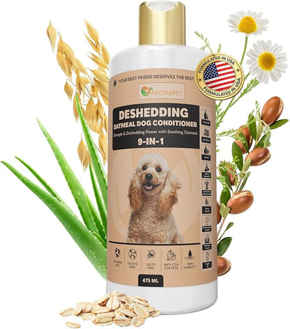 9-in-1 Oatmeal Deshedding Dog Conditioner, Moisturizing Conditioner for Dogs with Oatmeal, Aloe Vera, Chamomile, Argan Oil, for All Breeds & Puppies, Hypoallergenic Dog Conditioner, 475mL