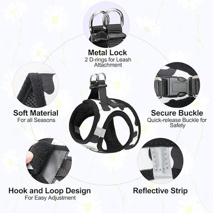 BEAUTYZOO Small Dog Harness and Leash Set, Cow Print Step in Dog Harness No Pull No Choke Puppy Harness Reflective for XXS XS S Dogs Cats, Soft Padded Mesh Vest Harnesses Girl and Boy Pets