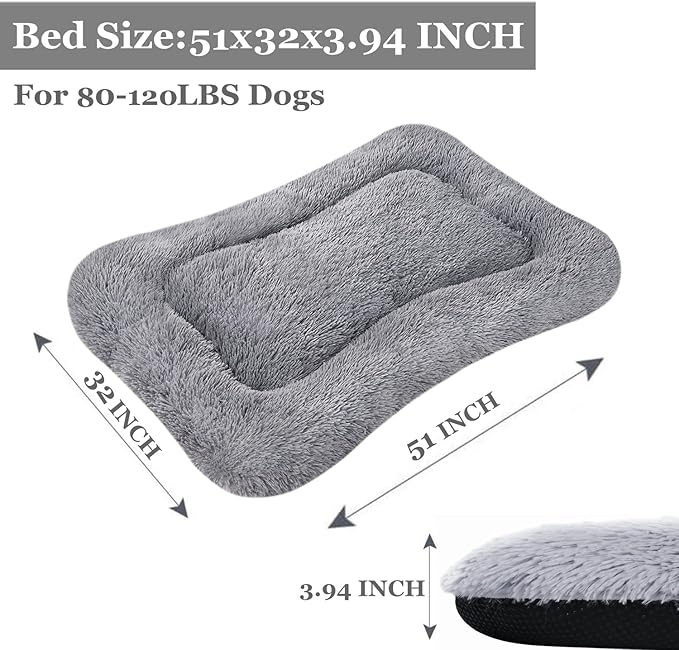 Coohom Deluxe Plush Dog Bed Pet Cushion Crate Mat,Fulffy Comfy Kennel Anti-Slip Washable Pad for Medium Large X-Large Dogs(XX-Large, Grey)