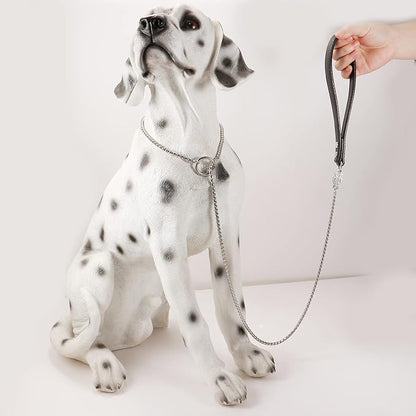CaptainSteeL Stainless Steel Dog Leash and Collar, 3ft/4ft, 5mm 1m/1.2m Metal, Leather Handle