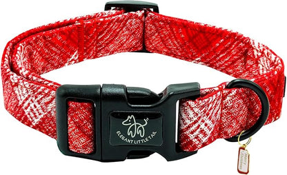 Elegant little tail Christmas Dog Collar, Pet Dog Collar Cotton Soft Red Plaid Winter Pet Collars Holiday with Quick Release Buckle Puppy Collar for X-Small Puppy