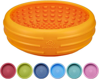 Dog Lick Bowl, Animire Freeze Lick Mat for Dogs, Non-Slip Slow Feeder Licking Bowl Enrichment Treat for Distraction Anxiety Relief, Food Grade Silicone, Dishwasher Safe(Orange,L)