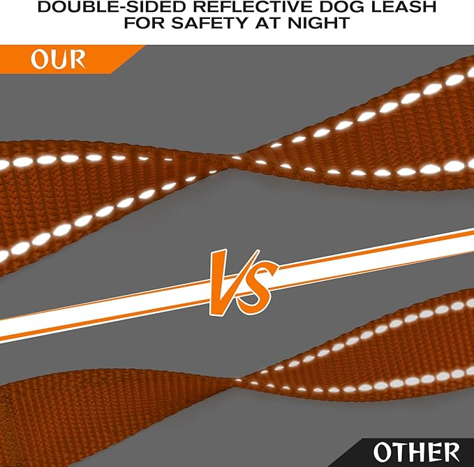 Joytale Dog Leash Heavy Duty for Large Dogs That Pull, Double Handle for Traffic Control, Double-Sided Reflective Leashes for Large Medium Dogs Night Safety, 4FT, Orange