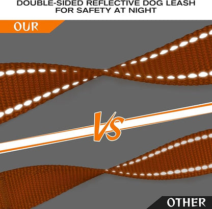 Joytale Dog Leash Heavy Duty for Large Dogs That Pull, Double Handle for Traffic Control, Double-Sided Reflective Leashes for Large Medium Dogs Night Safety, 4FT, Orange