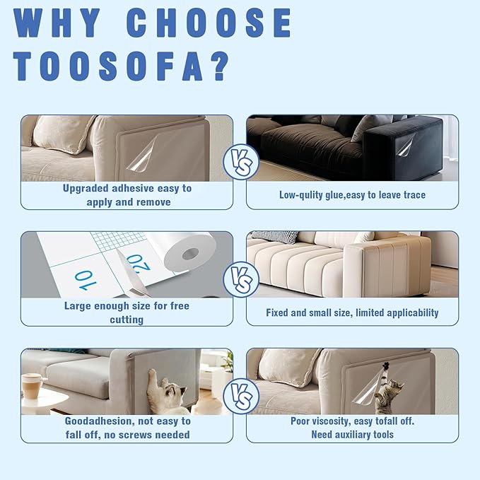 Cat Scratch Furniture Protector, 157" x 11.8" Couch Protector from Cat Claws, Thickened Transparent Self-Adhesive Furniture Protectors for Couch Protection from Cat Scratching