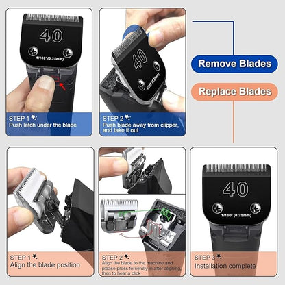 Audoc 4F Blades Dog Grooming Blades Compatible with Andis/Oster A5/Wahl KM-10 Series Dog Clippers,Detachable Clipper Replacement Blade,Black(4FC/3PCS)