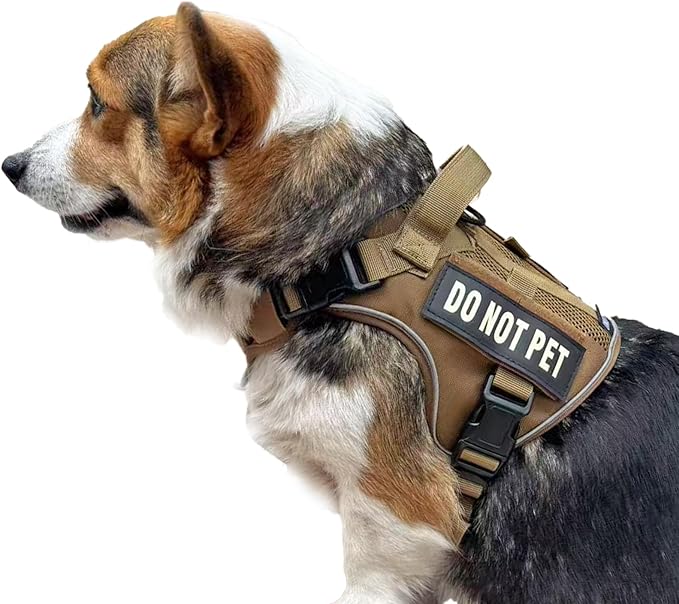 Tactical Dog Harness for Small and Medium Breeds, Air Dog Vest No Pull with Reflective Do Not Pet Patches, Breathable Dog Molle Vests for Training Walking Hunting Brown