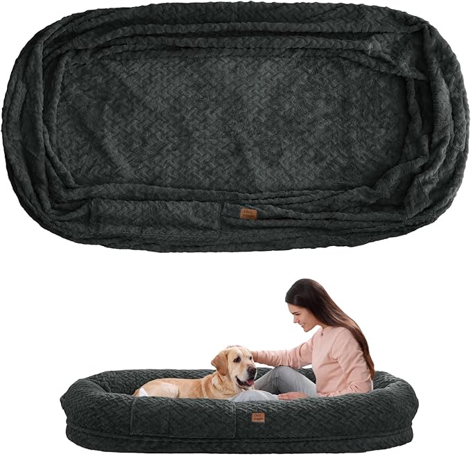 ChiXnuggle Human Dog Bed Cover - Luxury Faux Fur Giant Size Dog Bed Cover, 72"x40"x10", Dark Grey
