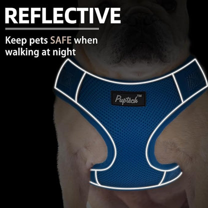 PUPTECK Small Dog Harness and Leash Set, No Pull Adjustable Puppy Cat Harness, Reflective Soft Mesh Pet Vest Small Sized, Blue, S