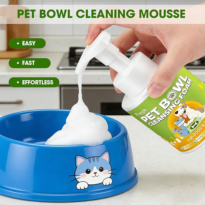 Dog Bowls & Cat Bowls Cleaner, Pet Toy Cleaner Mousse, 320ML Natural Formula with Citric Acid, Cleans Dishes, Feeders & Accessories, Leaves No Residue, Safe for Pets