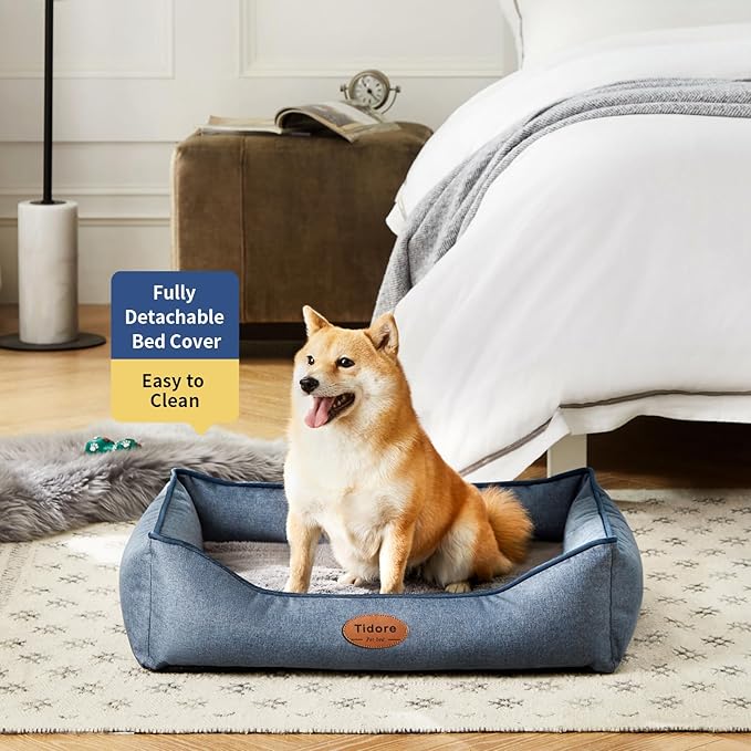 Tidore Orthopedic Dog Beds for Medium Dogs, Durable Egg Crate Foam Sofa Dog Bed wit Washable Removable Cover,Waterproof Lining,Pet Bed for Large Dogs (Denim Blue, 26.4" L x 21.7" W x 6.2" Th)
