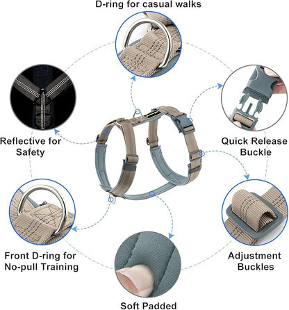 Plutus Pet No Pull Dog Harness, Adjustable Nylon Harness with Soft Padding, Reflective and Heavy Duty Dog Harness for Small, Medium, Large Dogs(Beige, L)