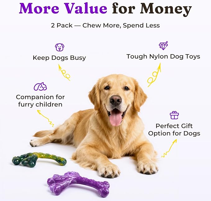 Frienhund Dog Toys for Aggressive Chewers - 2 Pack Beef Bacon Flavor Tough Dogs Chew Toys, Indestructible Toy for Medium Large Dogs Gift