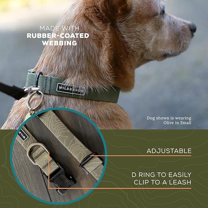 Wilderdog Waterproof Dog Collar – Repels Water & Dirt – Small 11"-15" – Olive