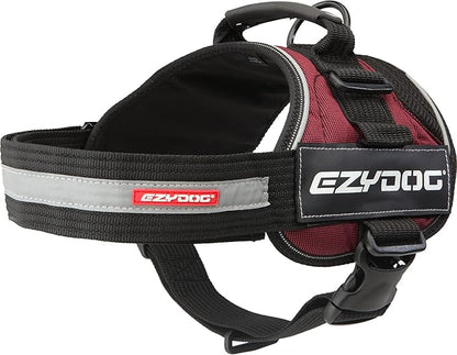 EzyDog Convert Dog Harness – Trail-Ready Rugged Harness for Walking, Hiking & Outdoors with Reflective Piping, Badge Attachment Points, Traffic Handle, & Comfort Lining (Medium, Burgundy)
