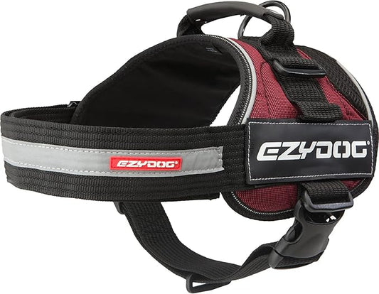 EzyDog Convert Dog Harness – Trail-Ready Rugged Harness for Walking, Hiking & Outdoors with Reflective Piping, Badge Attachment Points, Traffic Handle, & Comfort Lining (Medium, Burgundy)