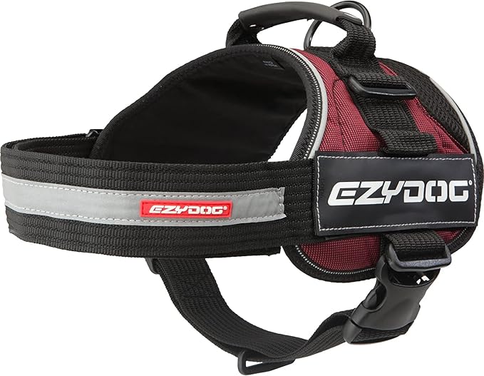 EzyDog Convert Dog Harness – Trail-Ready Rugged Harness for Walking, Hiking & Outdoors with Reflective Piping, Badge Attachment Points, Traffic Handle, & Comfort Lining (X-Small, Burgundy)